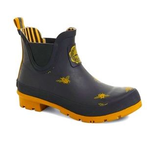 Joules Wellibob Short Ankle Rain Boots black and yellow Bees 🐝 ☔️